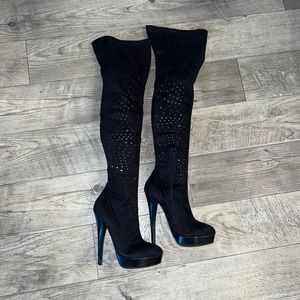Bebe platform thigh high boots - faux suede with cutout design